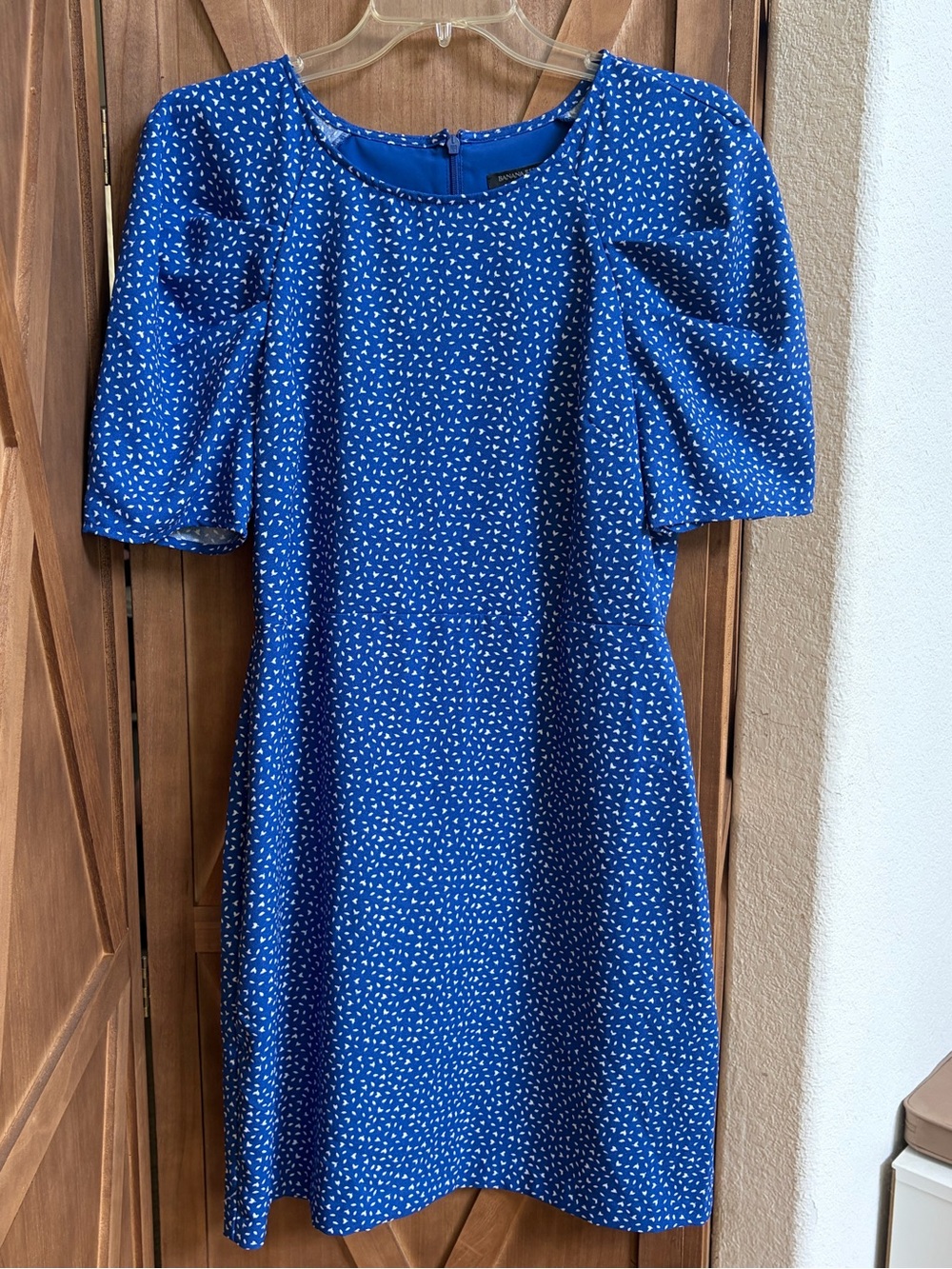 Banana Republic Royal Blue Puff-Sleeve Midi Dress with White Dot Print